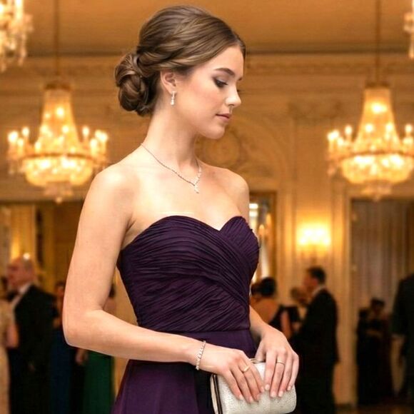 Lauren Ralph Lauren 100% Silk Ruched Strapless Gown Sz10 Wedding Prom Holiday - Picture 2 of 6